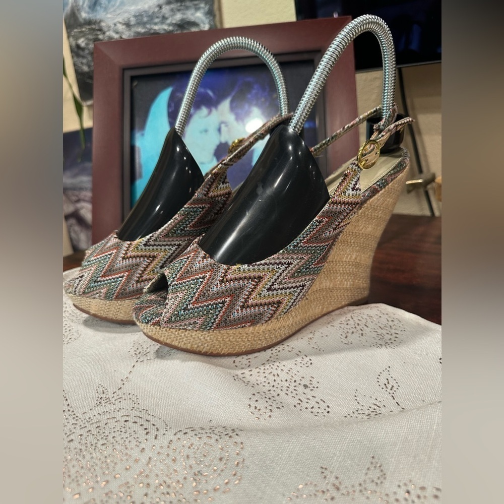 Audrey Brooke Multi Colored Chevron Wedge Heels Size 8